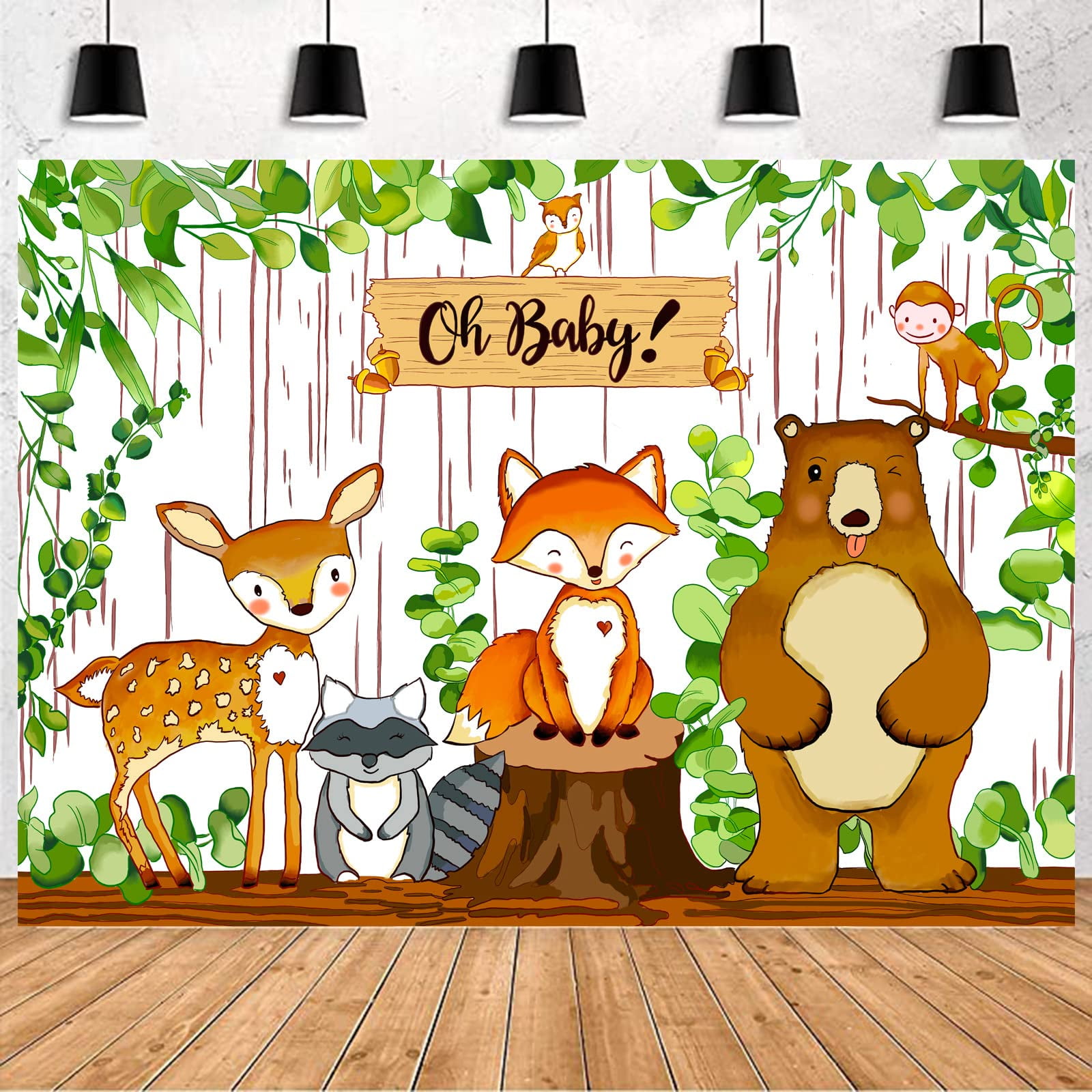 Woodland Baby Shower Backdrop Banner Baby Shower Decorations For Boy And Girl Safari Jungle