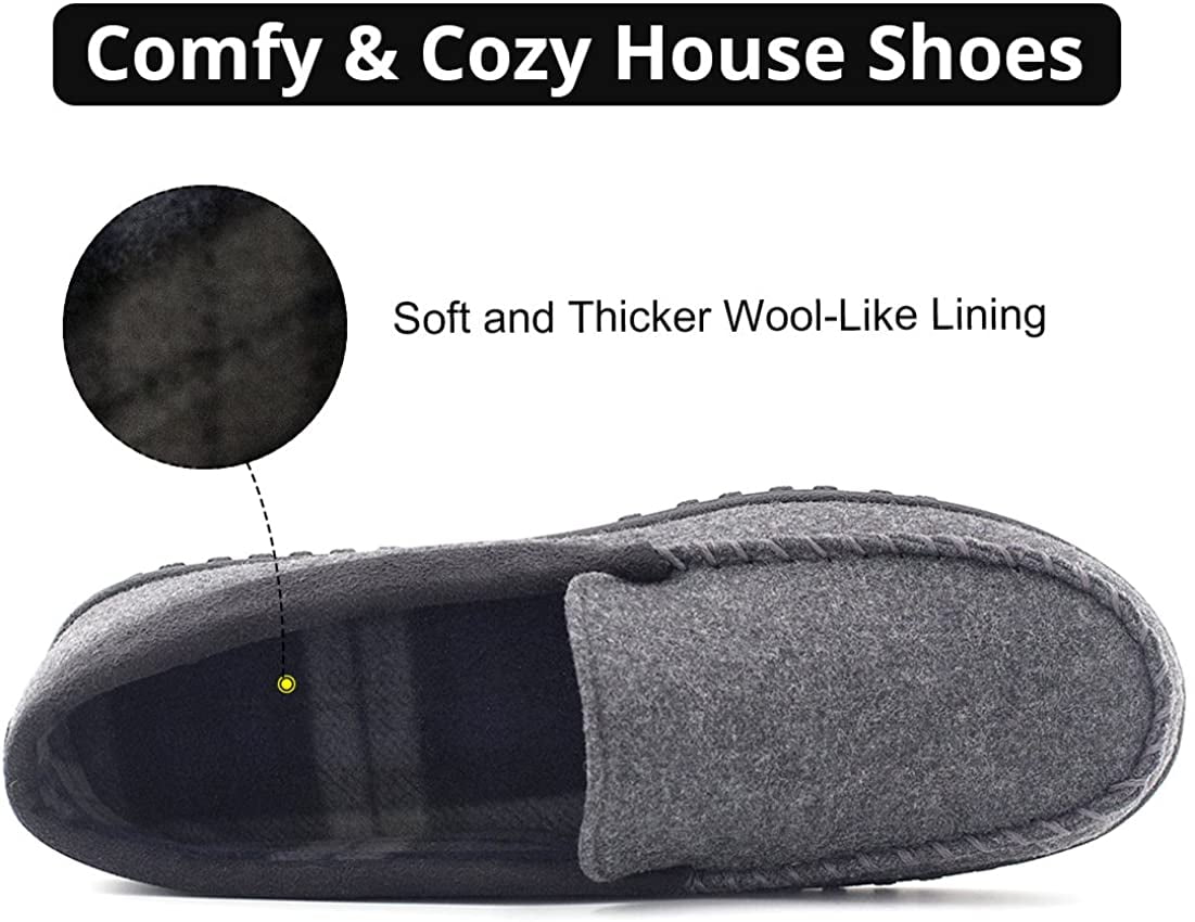 Men's Wool Micro Suede Moccasin Slippers House Shoes Indoor/Outdoor 