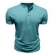 thumbnail image 4 of Tops para hombre, blusas y camisas de manga corta con cuello redondo para hombre, jersey informal de medio botón con cuello redondo y manga corta de color liso a la moda para hombre, top de poliéster, 4 of 8