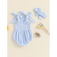 thumbnail image 3 of FEORJGP Toddler Baby Girl 2Pcs Summer Outfits 0 3M 6M 12M 18M Infant Cute Sleeveless Jumpsuits Tie Shoulder Strap Overalls Solid Pleated Rompers with rn Fashion Cute Casual Clothes for Daily, 3 of 6