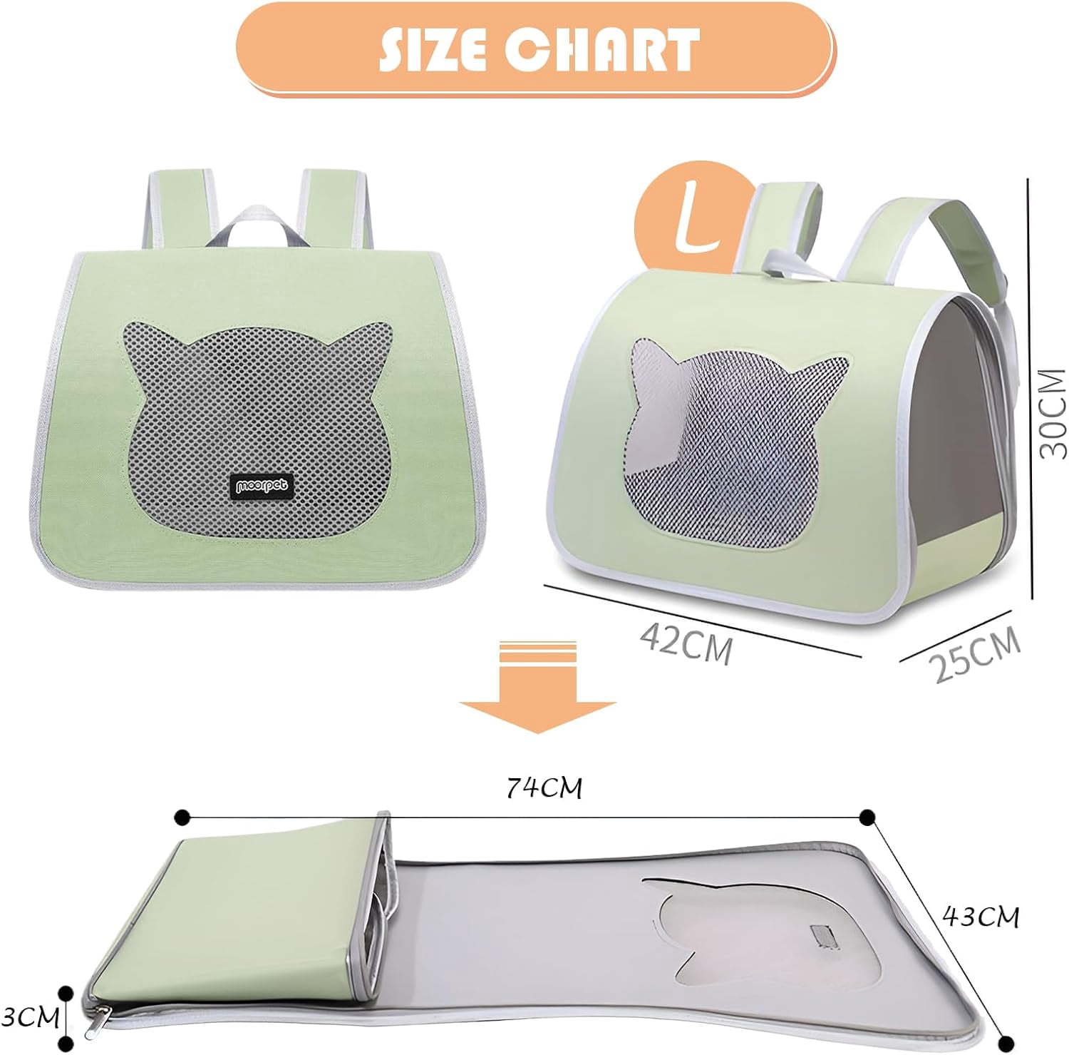 XZKING ​Cat Backpack Carrier, Small Dog Traveler Carrier Backpack for Medium Large Cats, Foldable Ventilated Backpack with Thick Shoulder Strap, Airline Approved, Hiking (12lb) Green