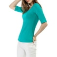 thumbnail image 5 of MODA NOVA Juniors Half Sleeves Scoop Neck Fitted Layering Top T-Shirt, 5 of 7