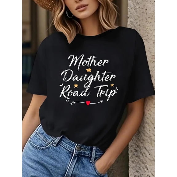 Women's Casual Short Sleeve Mother Daughter Road Trip Graphic T-Shirt
