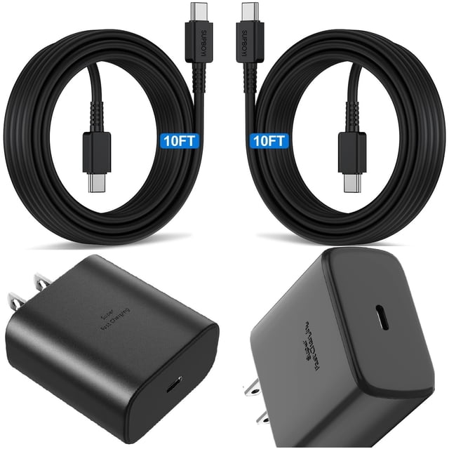 2xSET 45W Adaptador de Cargador Súper Rápido Cable USB-C de 10 Pies para Samsung Galaxy S20 S21 S22 S23 S24 + Ultra