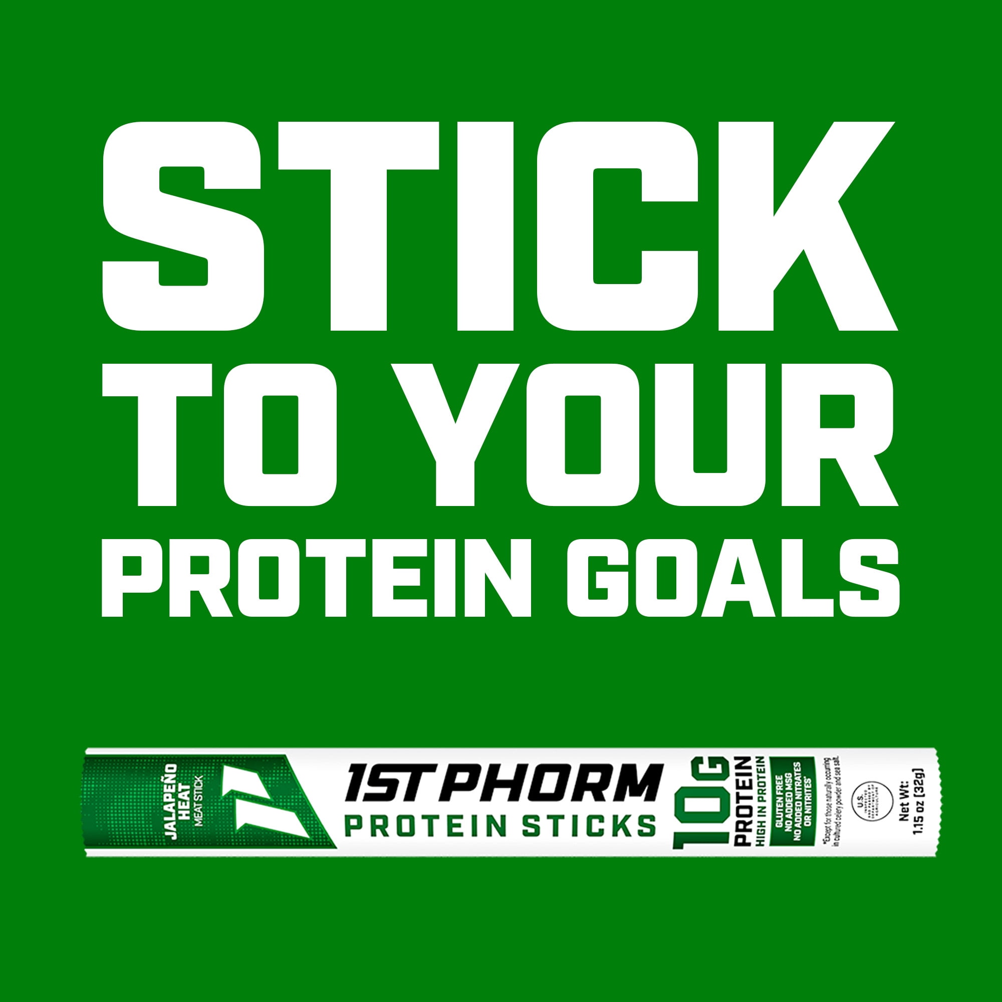 1st Phorm Protein Meat Sticks, Jalapeno Heat, 10g Protein Per 1.15 oz. Stick (8 Count)