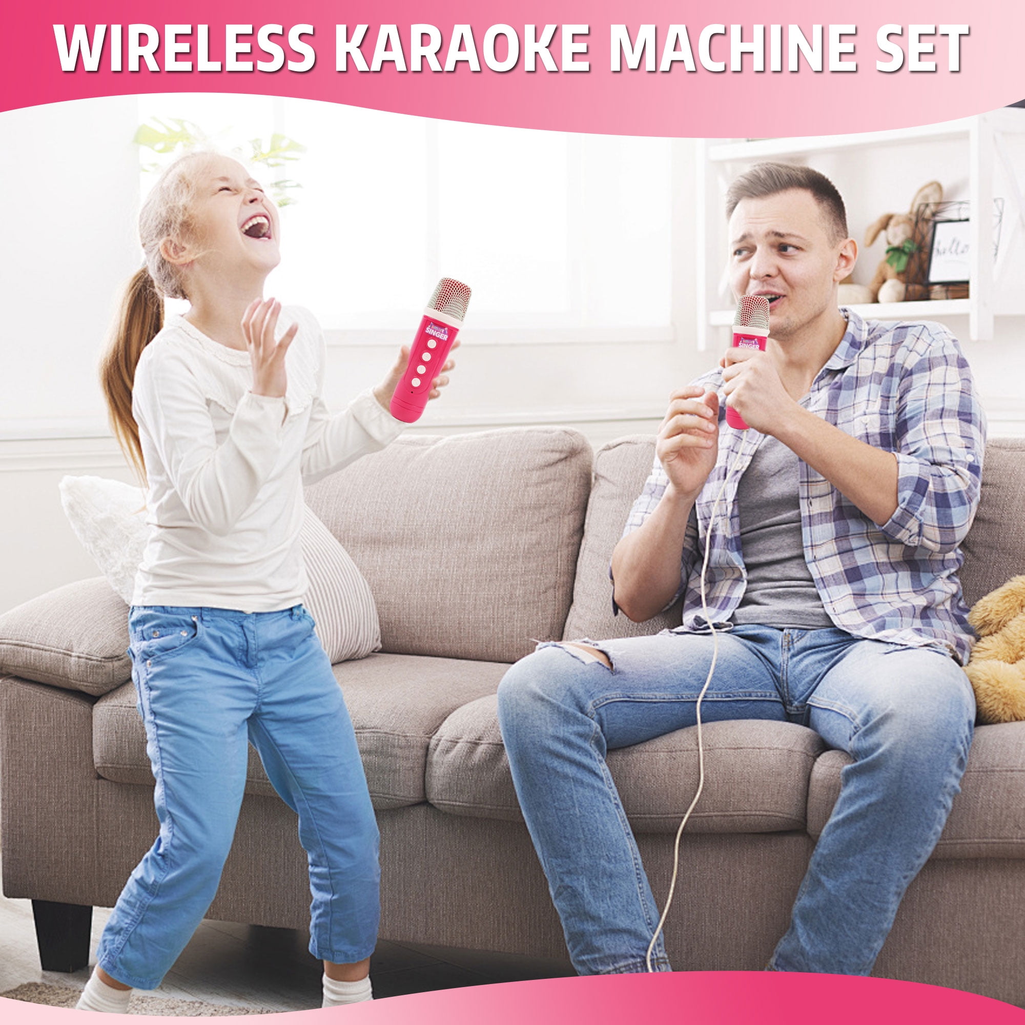 JBeeCtrl Mini Karaoke Machine for Kids with 2 Wireless Microphones Kids Karaoke Machine Toys for 3 4 5 6 7 8 9 10 Years Old Girls Birthday Gifts