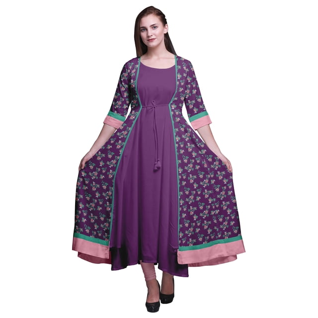 Bimba Robe Anarkali Imprimée pour Femmes Kurti Évasée Longue Style Chic Kurta Ethnique