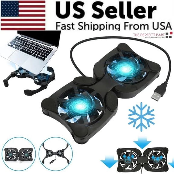 Laptop Cooling Pad with Dual USB Ports, Slim Foldable Laptop Cooler Stand with 2 Powerful Fans, Portable Quiet Notebook Cooling Base for 12-17 Inch Laptops, Ergonomic Light Laptop Stand, Black
