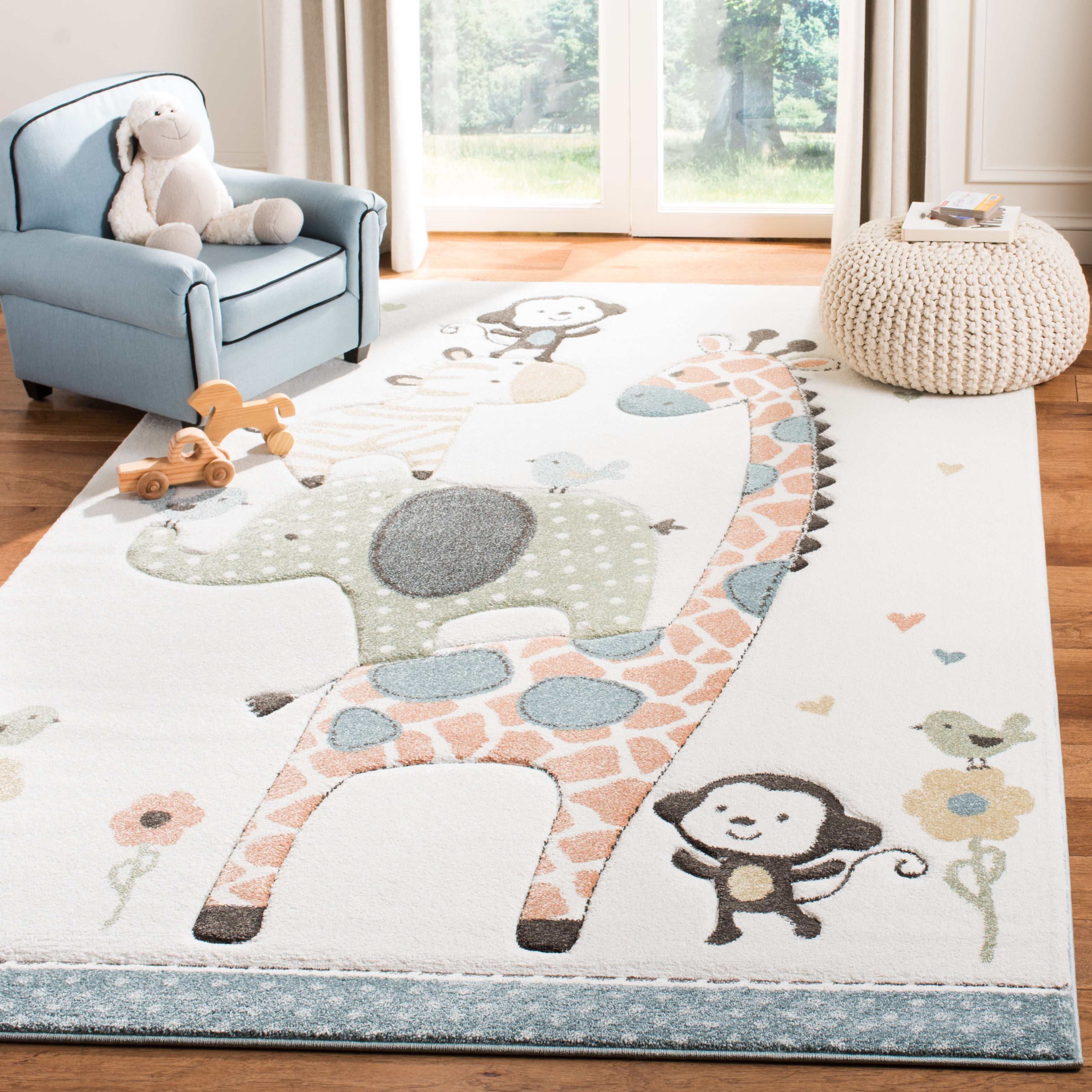 SAFAVIEH Carousel Kids Collection CRK187A Parisian Floral Cat Non-Shedding Playroom Nursery Bedroom Area Rug 2' x 3' Ivory/Pink 