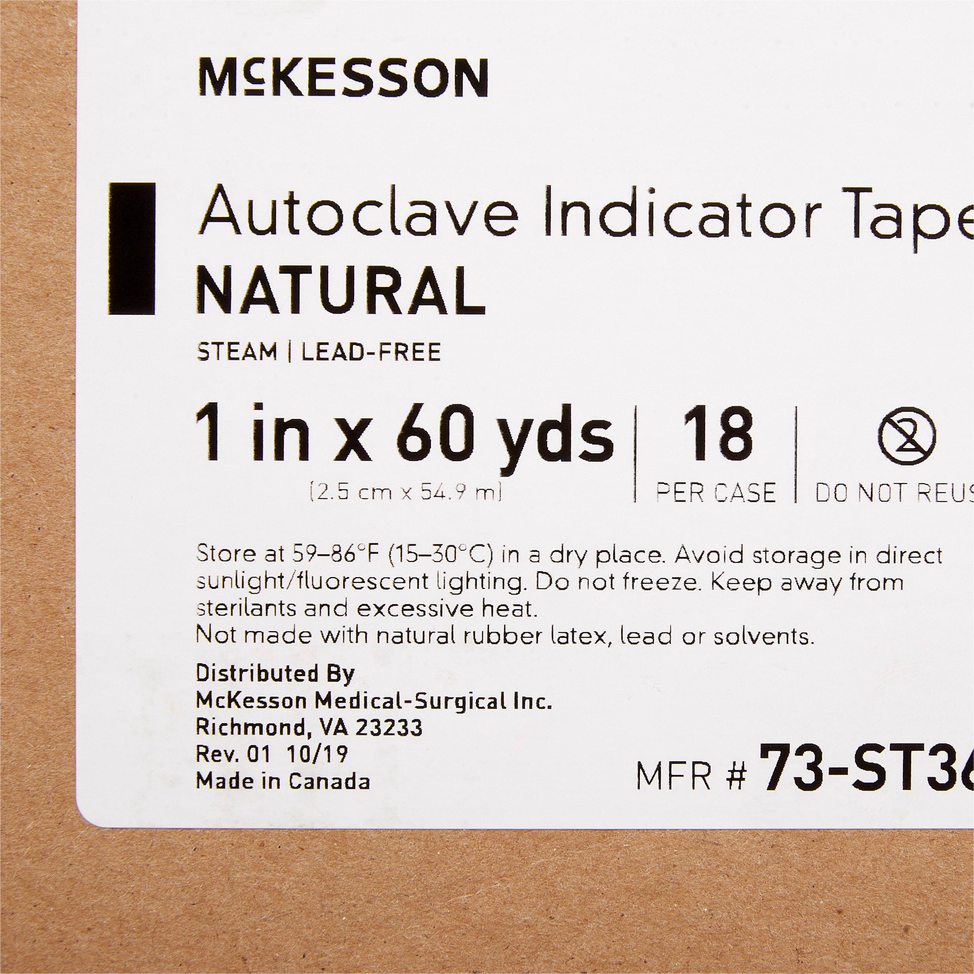 McKesson Autoclave Indicator Tape, Natural, Steam, 1 in x 60 yd, 18 Count
