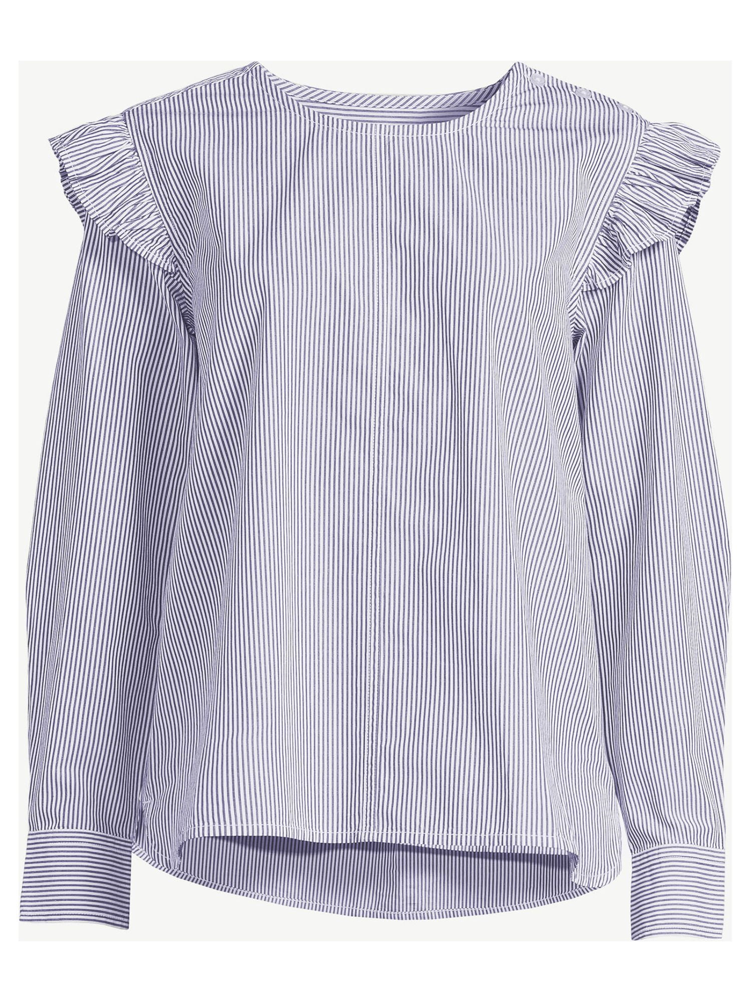 Free Assembly Women's Button Shoulder Blouse with Long Sleeves