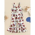 thumbnail image 3 of vera natura Little Girl Bell Bottom Jumpsuit Casual Rooster Print Round Neck Sleeveless Flare Romper Summer Clothes, 3 of 8
