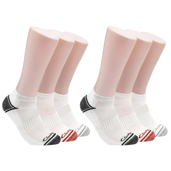 Clarks Men's Sport Half Cushion Low Cut Socks 6 Pair, White, Men's 7-12 Shoe