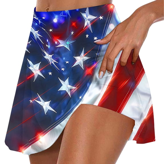 Vetsdori Womens Tennis Skorts Summer Workout Shorts Yoga 4th of July Independence Day,Casual Skirts for Women Running