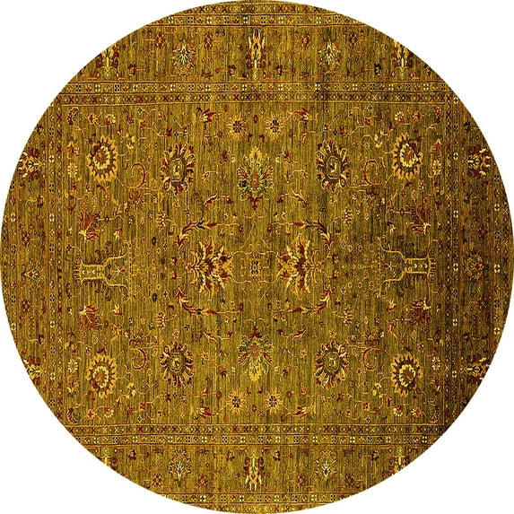 Ahgly Company Indoor Round Oriental Yellow Industrial Area Rugs, 8' Round