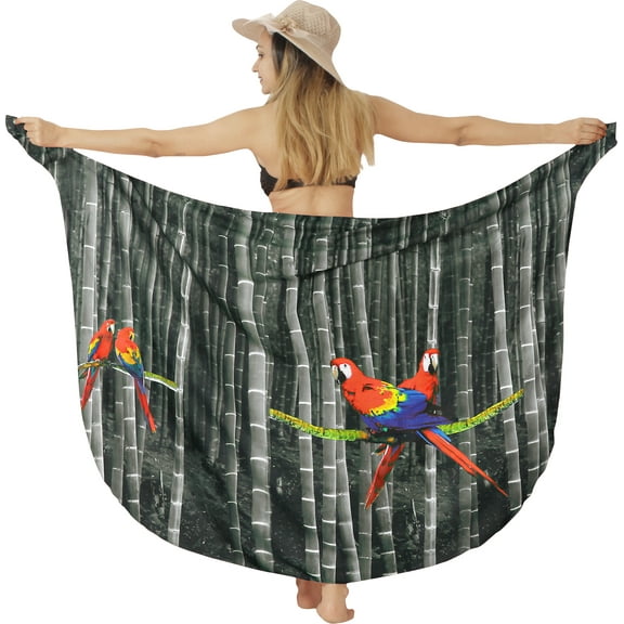 HAPPY BAY Women's Beachwear Summer Beach Bikini Wraps Sarong Wrap Skirt Swimsuit Swimwear Coverups Swim Cover ups for Womens One Size Charcoal, Parrot