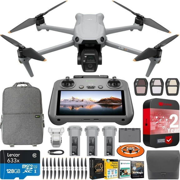 DJI Air 3S Fly More Combo (RC 2 Screen Remote) Drone with 1" CMOS Wide-Angle & Medium Tele Camera, 4K/60fps, Omnidirectional Sensing, Smart RTH, 3 Battery Bundle with Deco Gear Accessories & Software