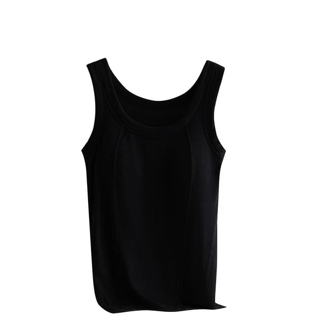 Chbgutlmr Débardeurs avec Soutien-Gorge Intégré pour Femmes Col Ras du Cou Doux Confortable Basique Ajusté Décontracté Extensible Débardeurs