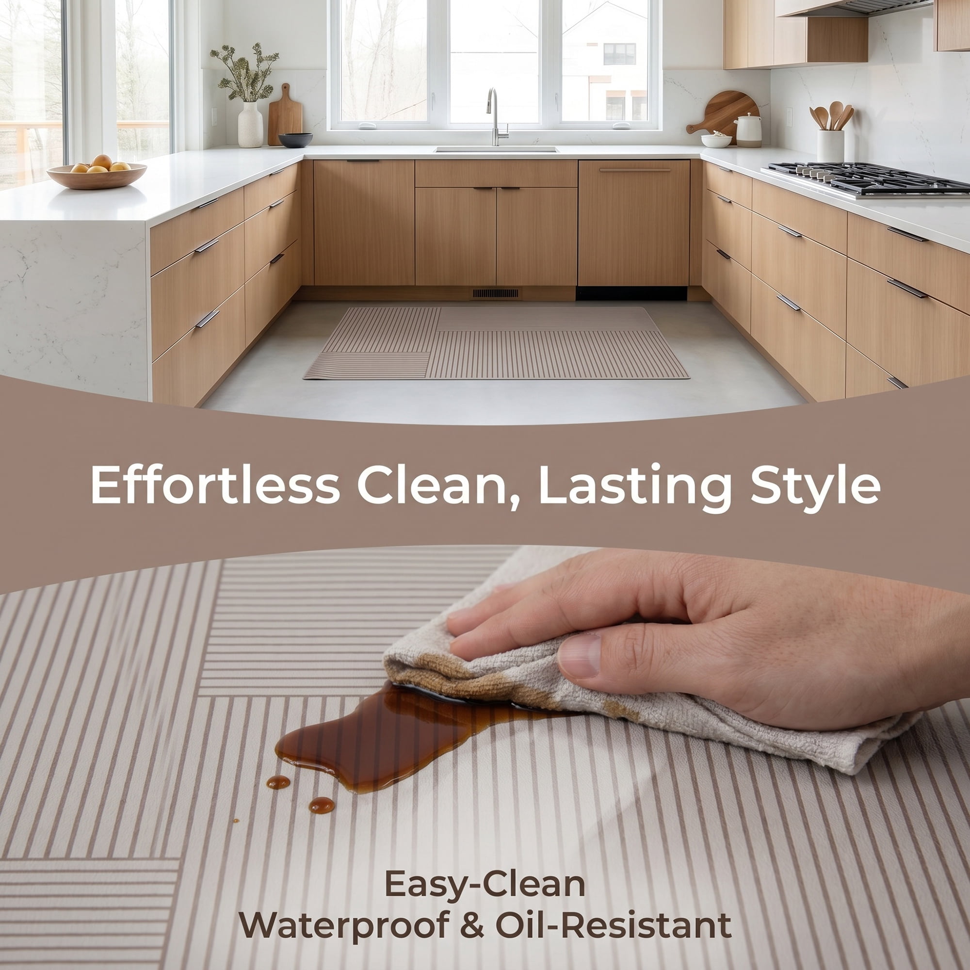 Unique Bargains Geometric Anti Waterproof Non Slip Rubber Mat Beige Line 30" x 18"