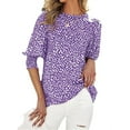 thumbnail image 3 of Polka Dots Print Women 3/4 Sleeve Casual Chiffon Blouse Tops, 3 of 5