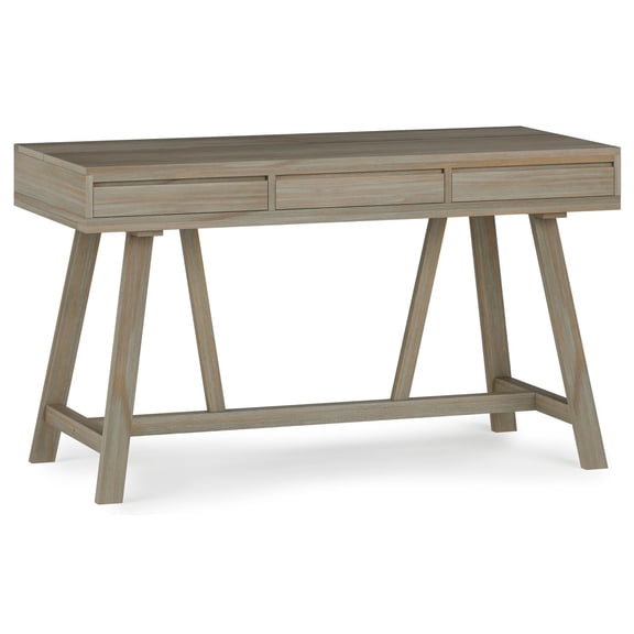 Simpli Home Bowman SOLID WOOD Modern Industrial 54" Wide Flip Up Desk in Distressed Gray