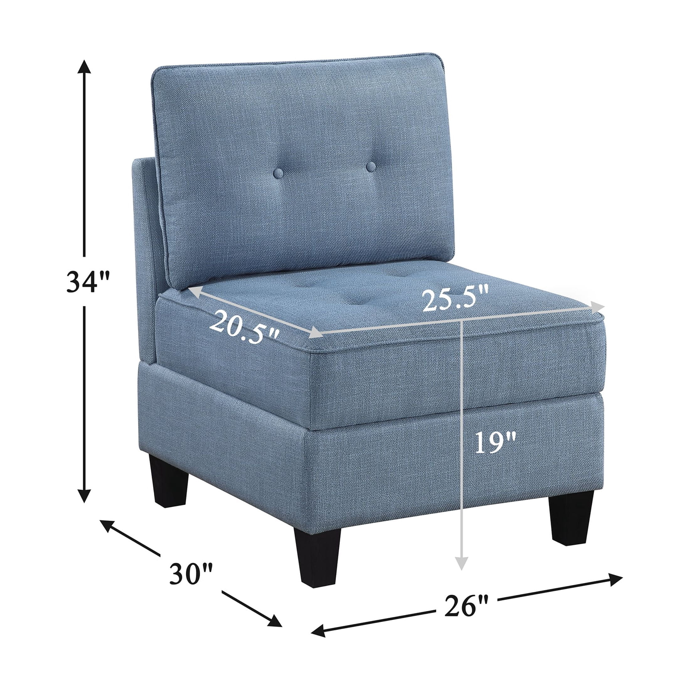 OakvillePark Silvercross Textured Fabric Armless Chair with Storage, Module for Modular Sectional Sofa, Blue