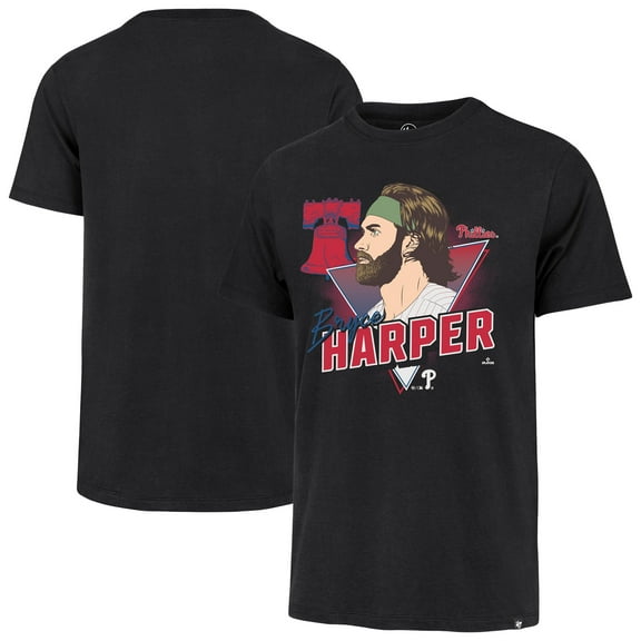 Men's '47 Bryce Harper Black Philadelphia Phillies Player Caricature Franklin T-Shirt