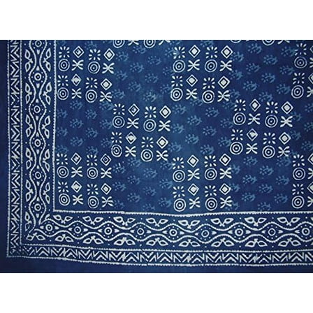 Veggie Dye Block Print Tapestry Cotton Bedspread 110" x 110" King Indigo Blue