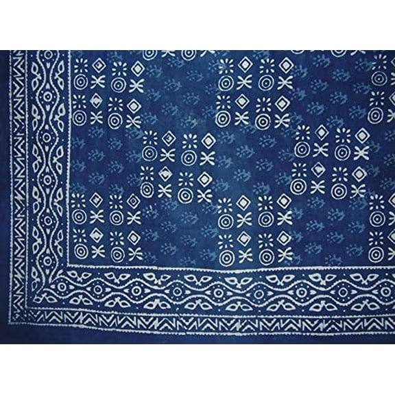 Veggie Dye Block Print Tapestry Cotton Bedspread 110" x 110" King Indigo Blue