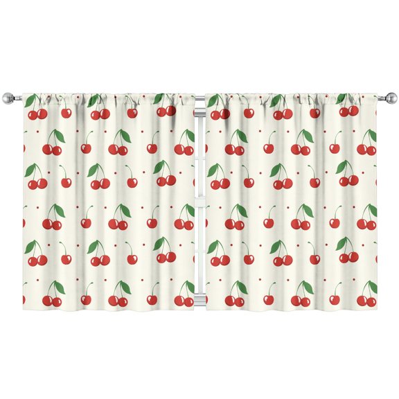Nursery Curtains Boys Girls Kids Red Fruit Cherry Print Pattern Window Drapes for Living Bedroom Playroom Room Decor Rod Pocket 52x63Inch 2 Panels