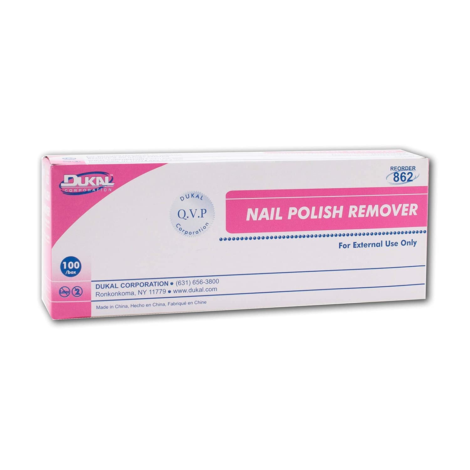 Dukal Nail Polish Remover Pads Acetone Free Remover Wipes 2-Ply Saturated Pads Pack of 100