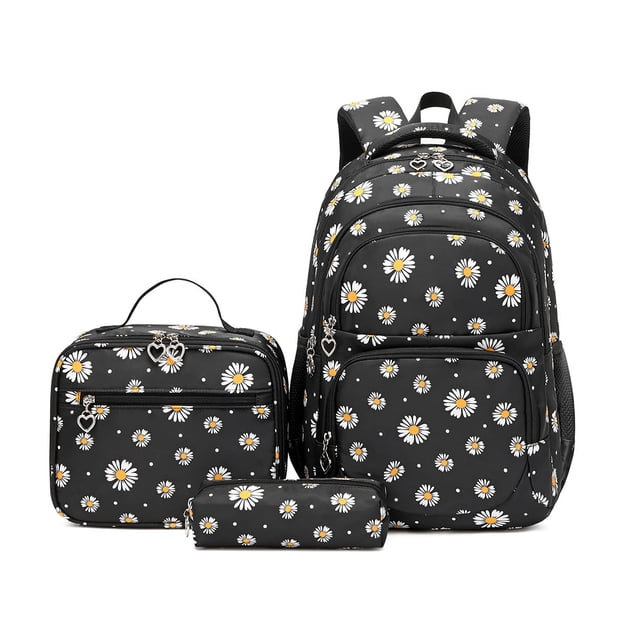 Set de Mochilas EKUIZAI con Estampado de Margaritas para Niñas con Lonchera y Estuche para Lápices