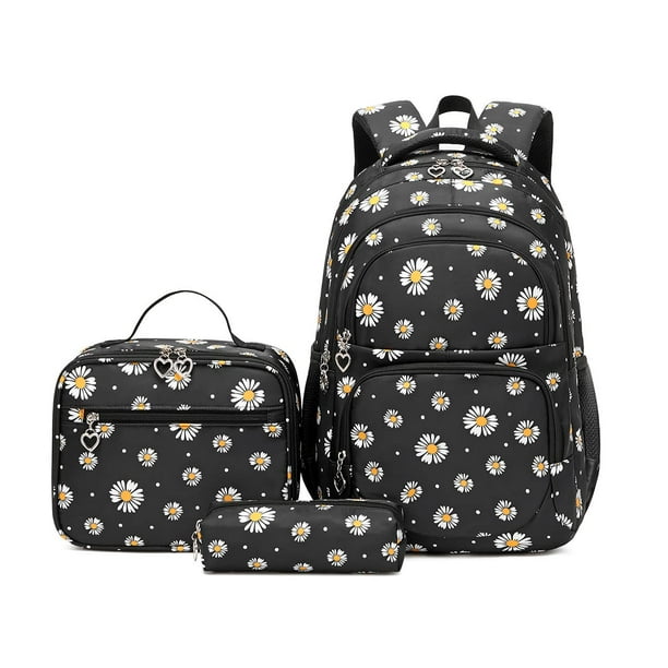Set de Mochilas EKUIZAI con Estampado de Margaritas para Niñas con Lonchera y Estuche para Lápices