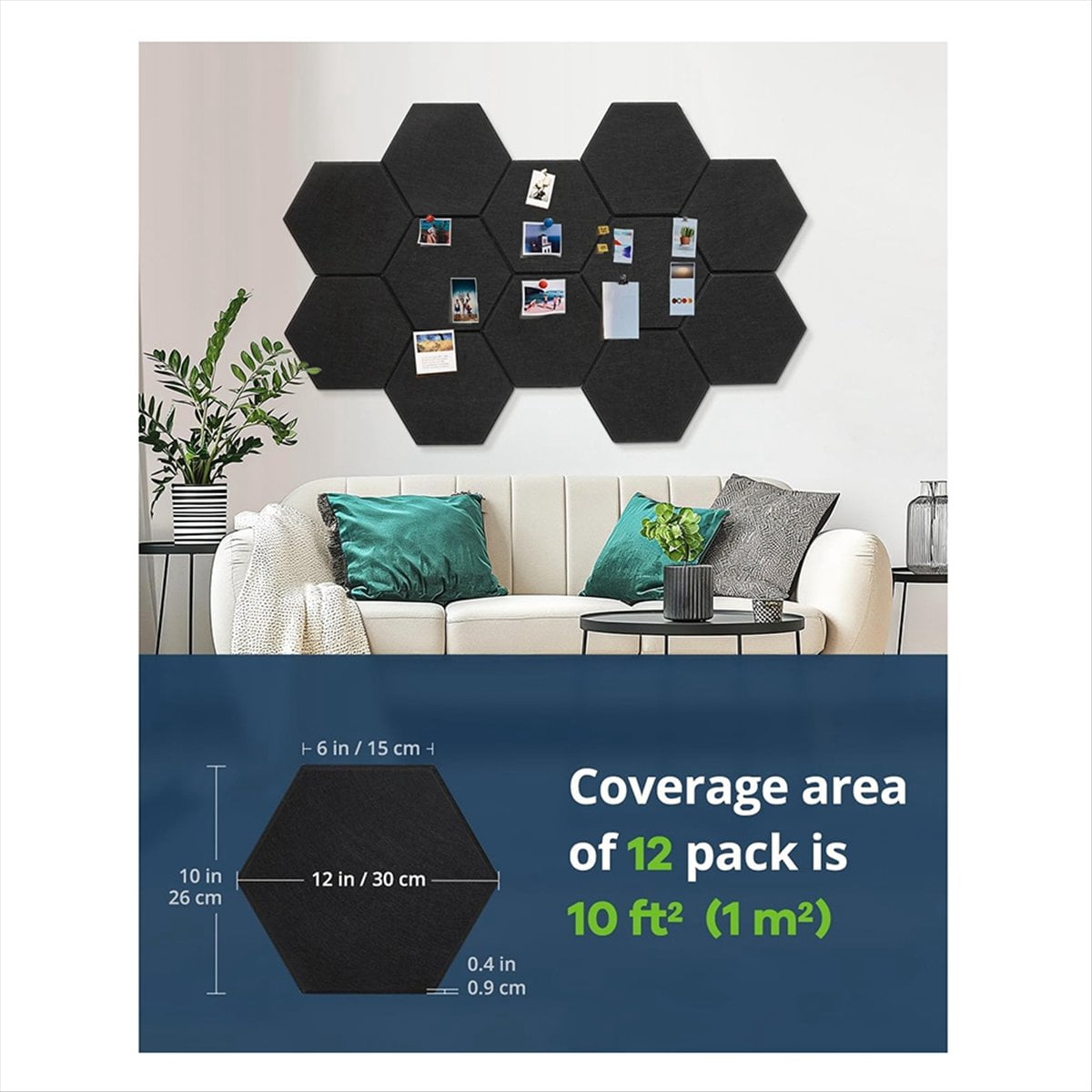 12 Pack Acoustic Panels Sound,12 X 10 X 0.4 Inch Hexagon Self Adhesive Sound Proof Panels,for Bedroom,Home,Studio Black