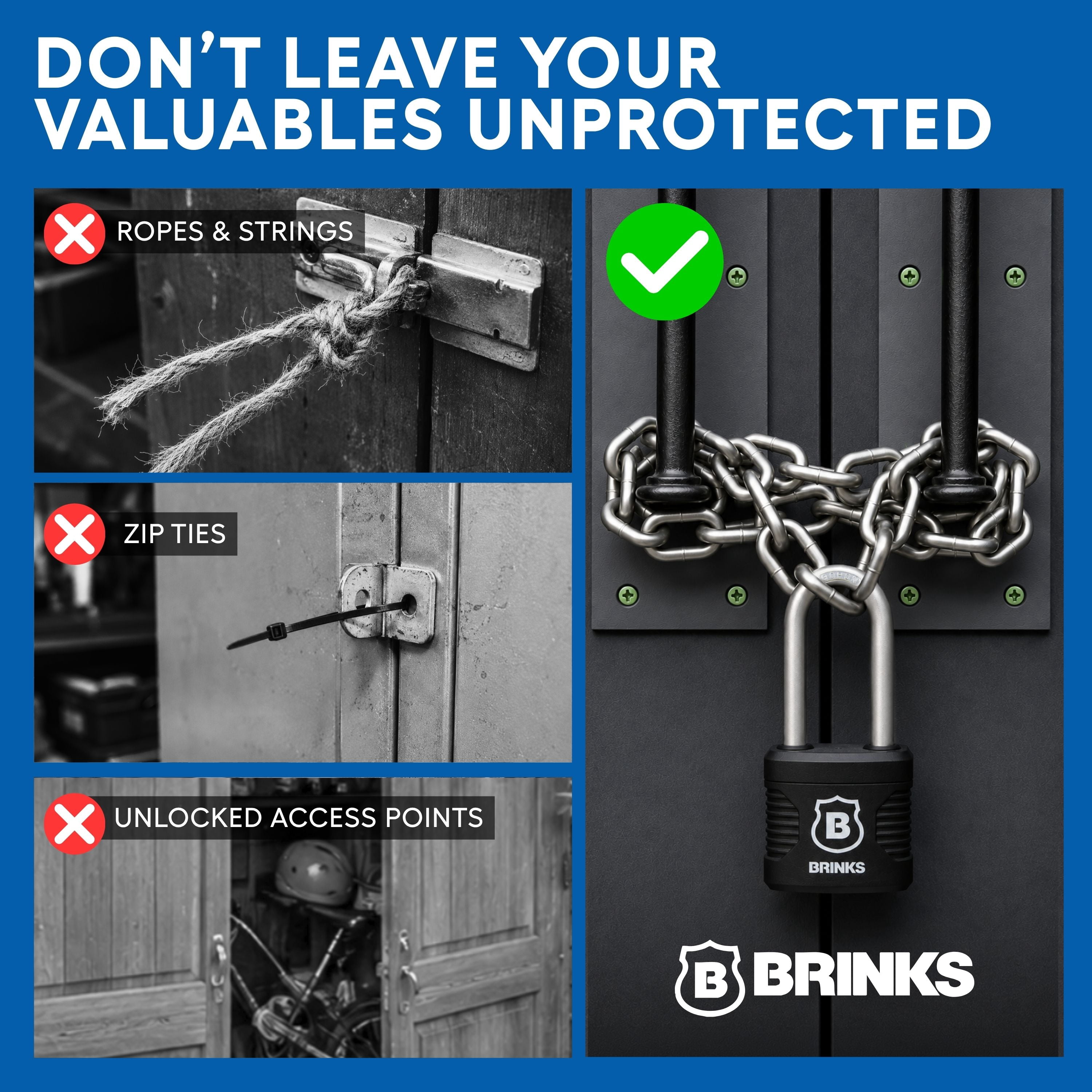 (6 pack) Brinks 1-3/4 in. (44mm) Weather-Resistant Laminated Steel Keyed Padlock with 2-1/2 in. (64mm) Long Boron Shackle