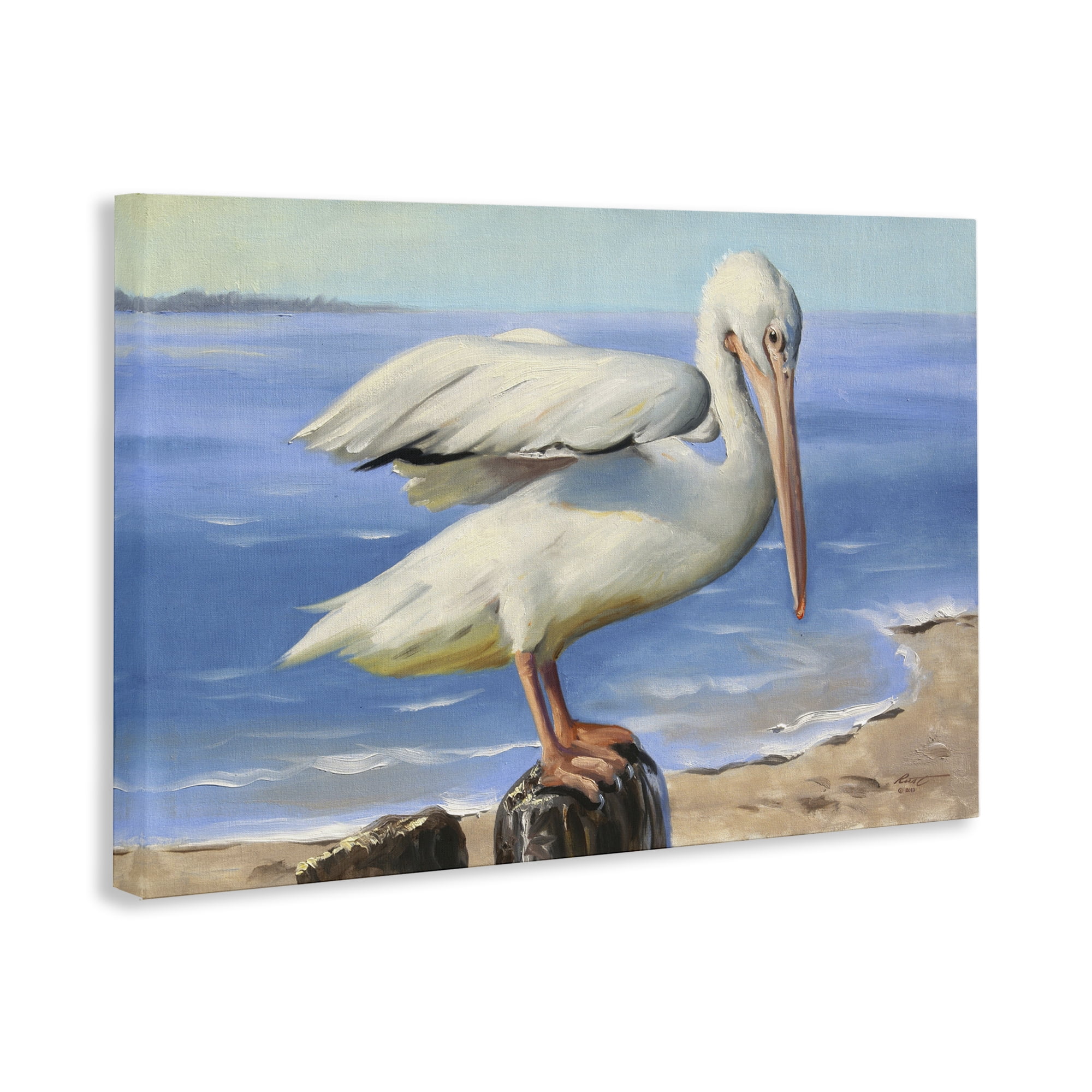 Stupell Industries Beach Scene Pelican Animals & Insects Painting Gallery Wrapped Canvas Art Print Wall Art, 36 x 24
