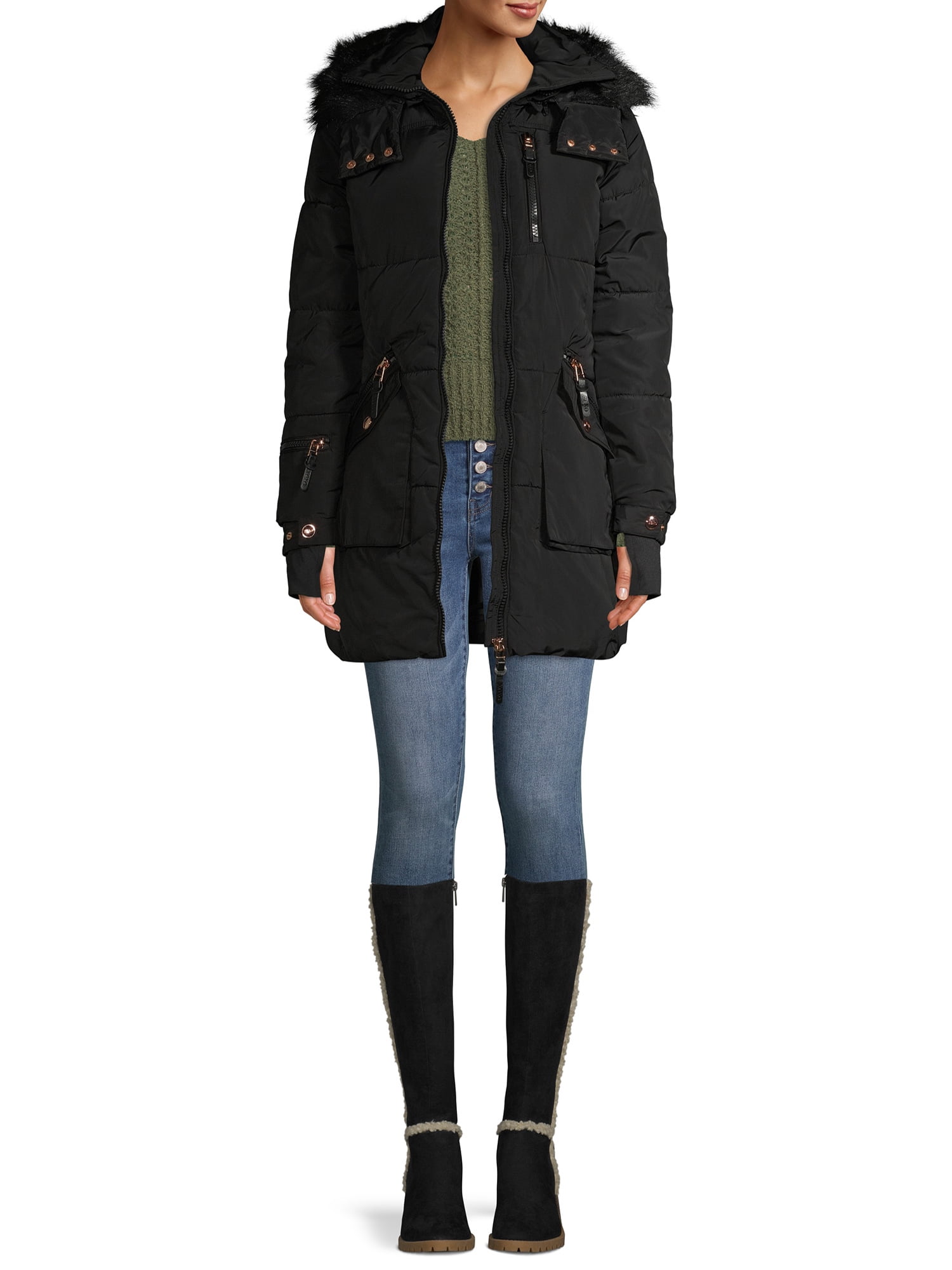 Heavyweight Jacket with Faux Fur Hood 