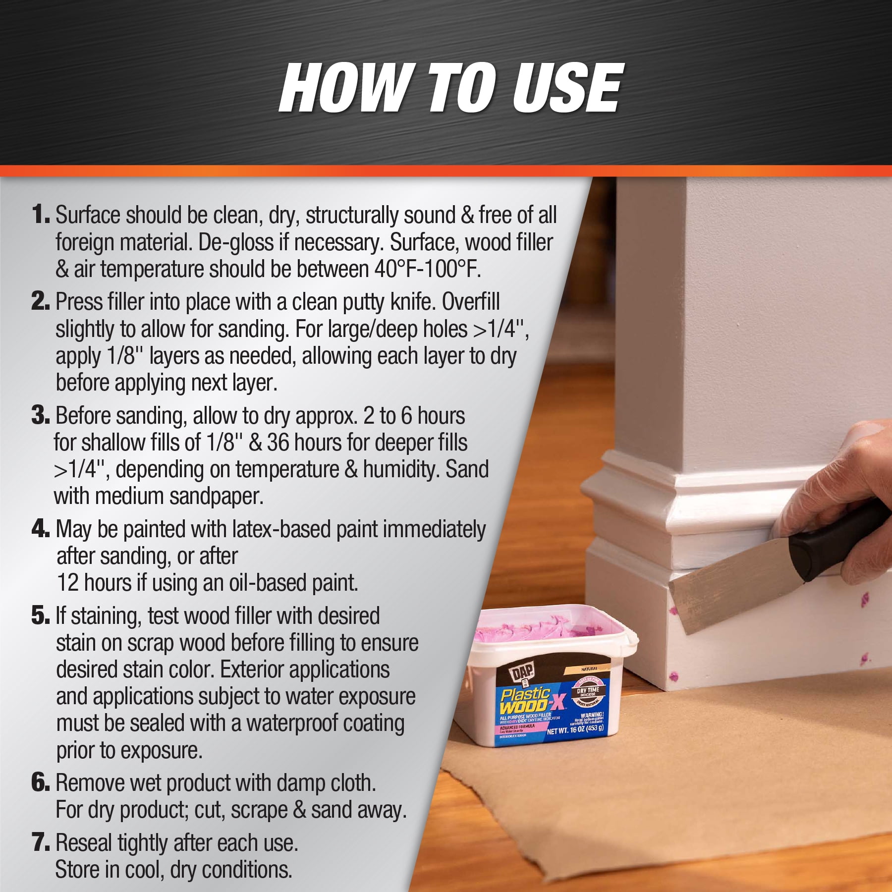(4 pack) DAP Plastic Wood-X with DryDex 16 oz Natural Wood Filler Adhesive