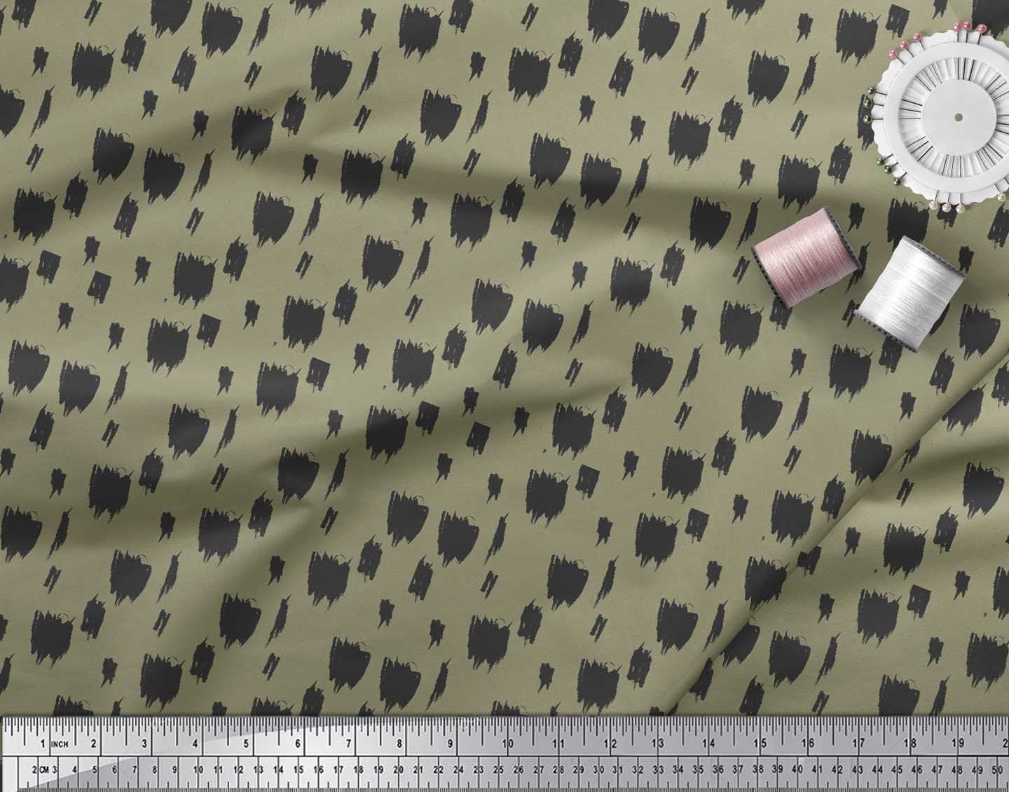 Soimoi Green polyester Crepe Fabric Brush Stroke Abstract Fabric Prints By Yard 52 Inch Wide