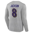 thumbnail image 3 of Men's Lamar Jackson Gray Baltimore Ravens Icon Player Name & Number Long Sleeve T-Shirt, 3 of 3