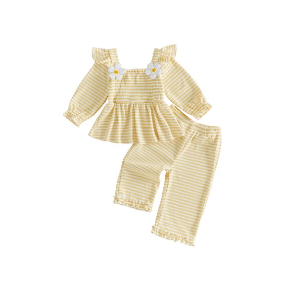 RUINIXCW Toddler Girls Fall Outfits Long Sleeve Striped Tops and Ruffled Pants Set