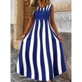 thumbnail image 4 of Plus Size Womens Blue And White Geometric Stripe Sleeveless Maxi Dress With Side Pockets, 4 of 6