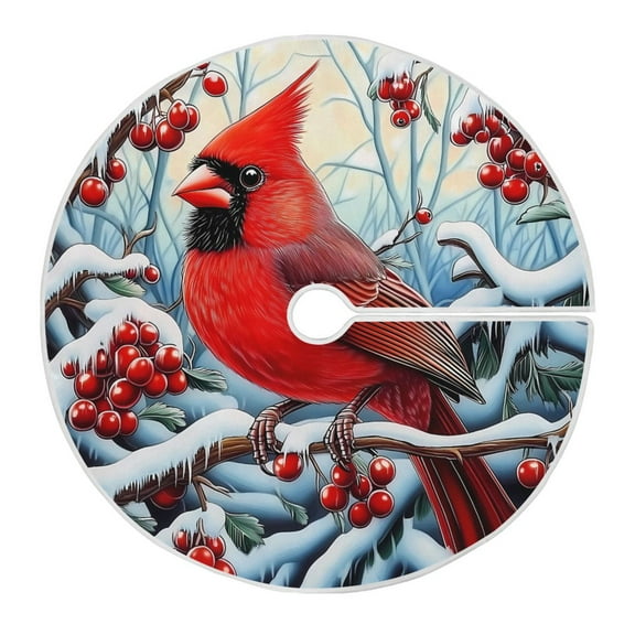 Ryvnso Christmas Tree Skirt Cardinal Snow Fir Berry Xmas Tree Skirts Ornament Home Decorations 35.4"