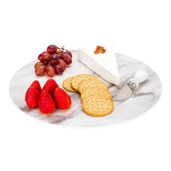 Restaurantware-Voga 13 Inch Serving Tray, 1 Round Outdoor Tray - Faux Marble, Dishwasher-Safe, White Melamine Platter, For Meals, Appetizers, And Snacks, Shatterproof