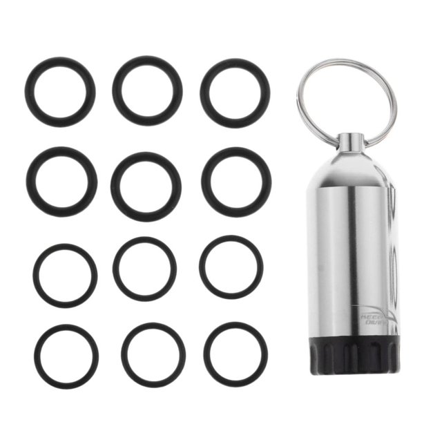 relayinert Mini Scuba Diving Tank with 12 Chain O and Pick Dive Rings Key Brass Silver