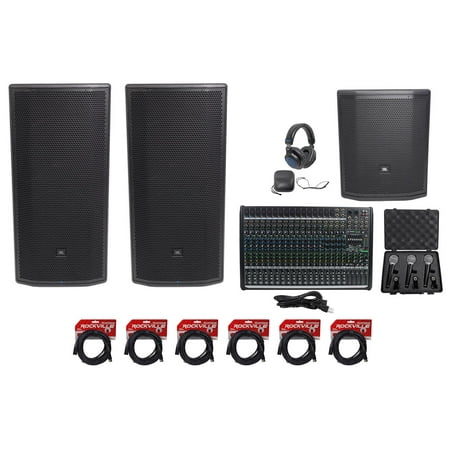 2 JBL Pro PRX835XW 15” 3-Way 1500w Speakers+15" Sub+Mackie Mixer+Headphones+Mics