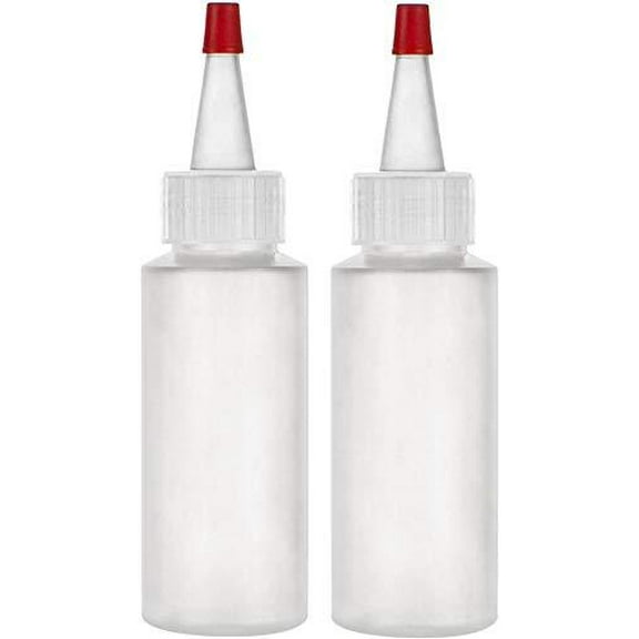 Applicator Bottles with Red Top Cap, Squeeze 2 OZ Empty Plastic Bottles, Refillable - Multi Purpose (Pack of 2)