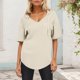 thumbnail image 4 of Sudadera con capucha de manga corta de punto liso para mujer: cuello en V, diseño con cordón y tejido transpirable para el verano, 4 of 6