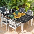 thumbnail image 2 of Yellow Sunflower Table Cloths for 3 Foot Rectangle Tables, Black White Plaid Watercolor Floral Patio Waterproof Elastic Fitted Tablecloths, Washable Rectangular Table Cover for Camping, 2 of 8