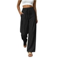 thumbnail image 3 of Women's Soft Drawstring Wide Leg Pants, Casual Solid Color Pull On Trousers, Harem Joggers with Functional Pockets, Summer Lightweight Breathable for Work Vacation | TruBelle,Black S, 3 of 9